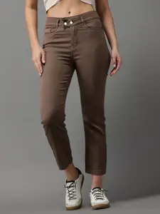 SHOWOFF Women Brown Jean Straight Fit High-Rise Stretchable Jeans