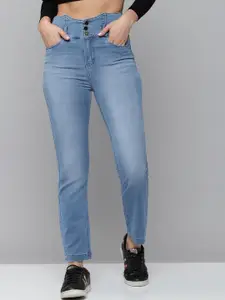 SHOWOFF Women Blue Jean Straight Fit High-Rise Light Fade Stretchable Jeans