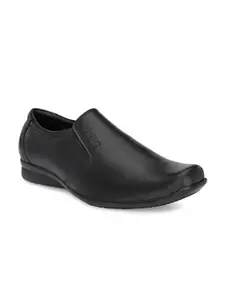 John Karsun Men Black Solid Leather Formal Slip-On Shoes