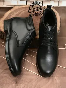 John Karsun Men Black Solid Leather Formal Derbys