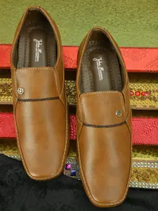 John Karsun Men Tan Solid Formal Slip-On Shoes