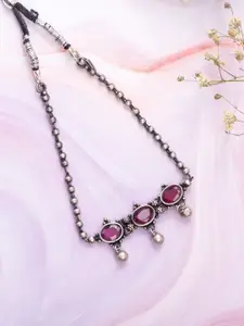 Zavya Silver-Toned & Pink Sterling Silver-Plated Choker Necklace