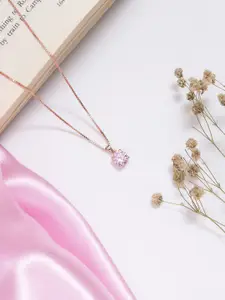 Zavya Pink & Gold-Toned Sterling Silver Rose Gold-Plated Chain With Pendant