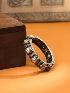 Yellow Chimes Silver Oxidised Dome Designed Bangle