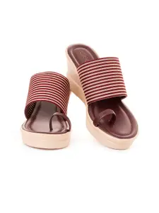Khadims Women Maroon & Beige Embellished Wedge Sandals