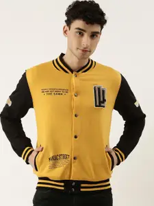Maniac Men Yellow Black Colourblocked Button Down Bomber Jacket