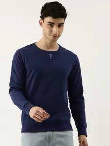 Maniac Men Navy Blue Printed Cotton Sweatshirt