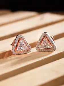 Saraf RS Jewellery Rose Gold Plated White AD Studded Triangular Studs Earrings