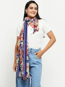Max Women Blue & Off White Printed Scarf