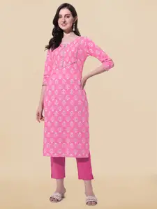 MIRCHI FASHION Women Pink & White Ethnic Motifs Pure Cotton Printed Kurta