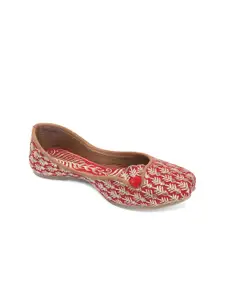 DESI COLOUR Women Red Printed Ethnic Ballerinas Flats