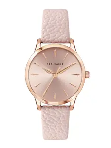 Ted Baker Women Pink Brass Embellished Dial & Pink Leather Straps Analogue Watch BKPFZF122