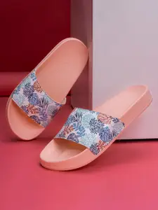 Red Tape Women Pink & Blue Printed Rubber Sliders