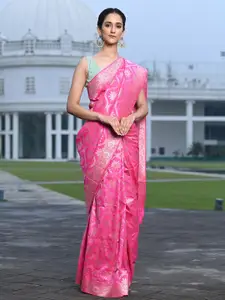 BEATITUDE Pink & Gold-Toned Ethnic Motifs Zari  Banarasi Saree