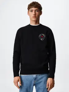 MANGO MAN Navy Blue Embroidered Sustainable Sweatshirt