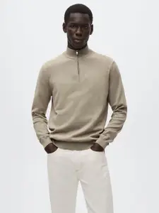 MANGO MAN Brown Pure Cotton Solid Pullover Sweater