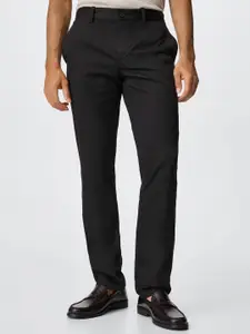 MANGO MAN Men Black Regular Woven Trousers