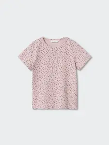Mango Kids Girls Pink Printed Pure Cotton Applique Sustainable T-shirt