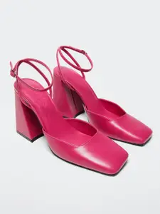 MANGO Pink Solid Block Heels
