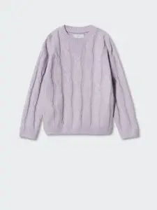 Mango Kids Girls Self Design Cable Knit Sustainable Pullover
