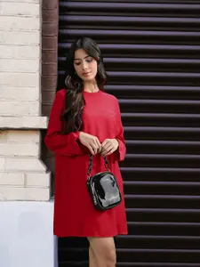 MANGO Red Solid A-Line Mini   Dress