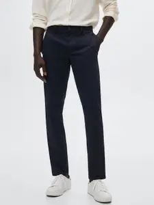 MANGO MAN Men Navy Blue Regular Woven Trousers