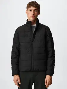 MANGO MAN Black Solid Ultra-Light Water Resistant Padded Jacket