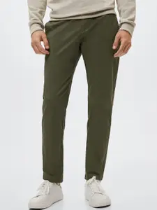 MANGO MAN Olive Green Solid Slim Fit Sustainable Trousers