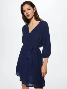 MANGO Navy Blue Solid   A-Line Dress