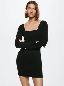 MANGO Black Solid Sustainable Bodycon Mini Dress