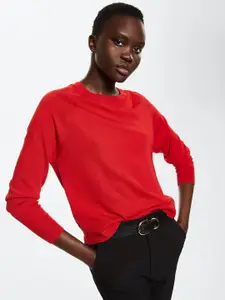 MANGO Women Red Round Neck Knitted Pullover