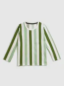 YK Boys White & Olive Green Striped T-shirt