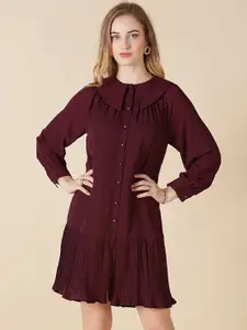 Gipsy Brown Peter Pan Collar Georgette A-Line Dress