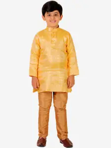 Pro-Ethic STYLE DEVELOPER Boys Pure Silk Woven Design Kurta with Pyjama Set