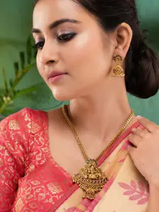 Saraf RS Jewellery Gold-Plated Green AD-Studded Pendant Jewellery Set