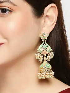 OOMPH Meenakari Enamel & Kundan Floral Jhumkas Earrings