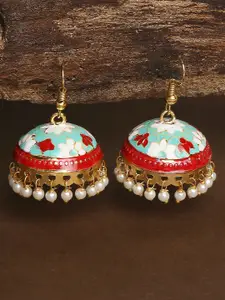 OOMPH Meenakari Enamel Minimal Dome Shaped Jhumkas Earrings