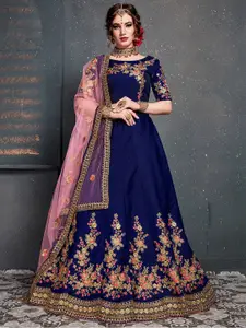 FABPIXEL Blue & Gold-Toned Embroidered Semi-Stitched Lehenga & Unstitched Blouse With Dupatta
