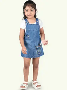 Zalio Kids Girls White & Blue Denim Cotton Mini Dress