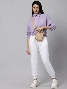 Hubberholme Women Purple Hooded Cotton Sweatshirt