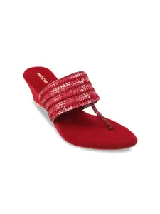 Mochi Maroon Ethnic Wedge Sandals