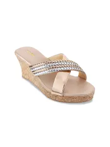Mochi Rose Gold-Toned & Silver-Toned Embellished Wedge Heels