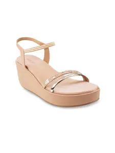 Mochi Beige Embellished Wedge Sandals