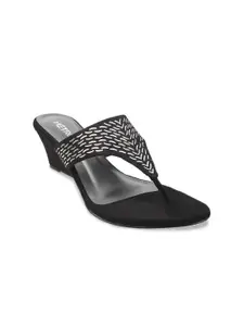 Metro Women Black Embellished Wedge Sandals