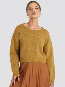 NA-KD Women Mustard Brown Solid Crop Pullover