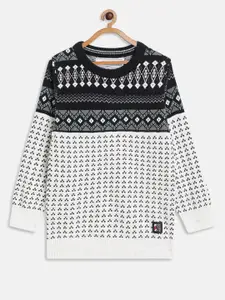 Octave Boys White & Black Printed Pullover