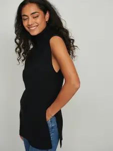NA-KD Women Black Solid Longline Pullover