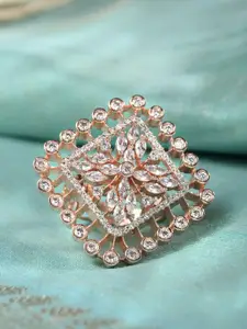 Saraf RS Jewellery Rose Gold-Plated White AD-Studded Adjustable Finger Ring