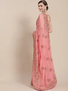 Chhabra 555 Pink & Red Floral Beads and Stones Heavy Work Saree