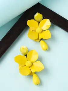 Yellow Chimes Yellow Floral Shaped Lightweight Drop Earrings